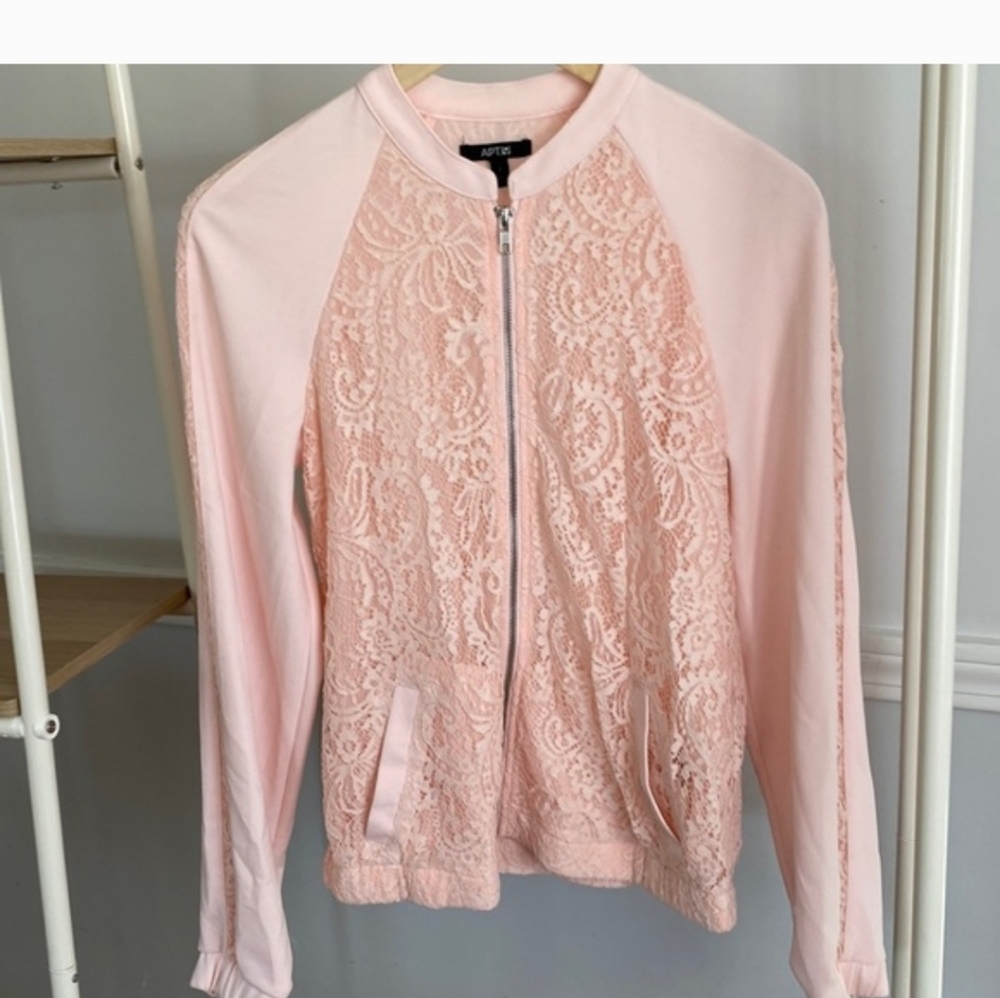 Apt. 9 Lace-Front Bomber Jacket - Pale Pink